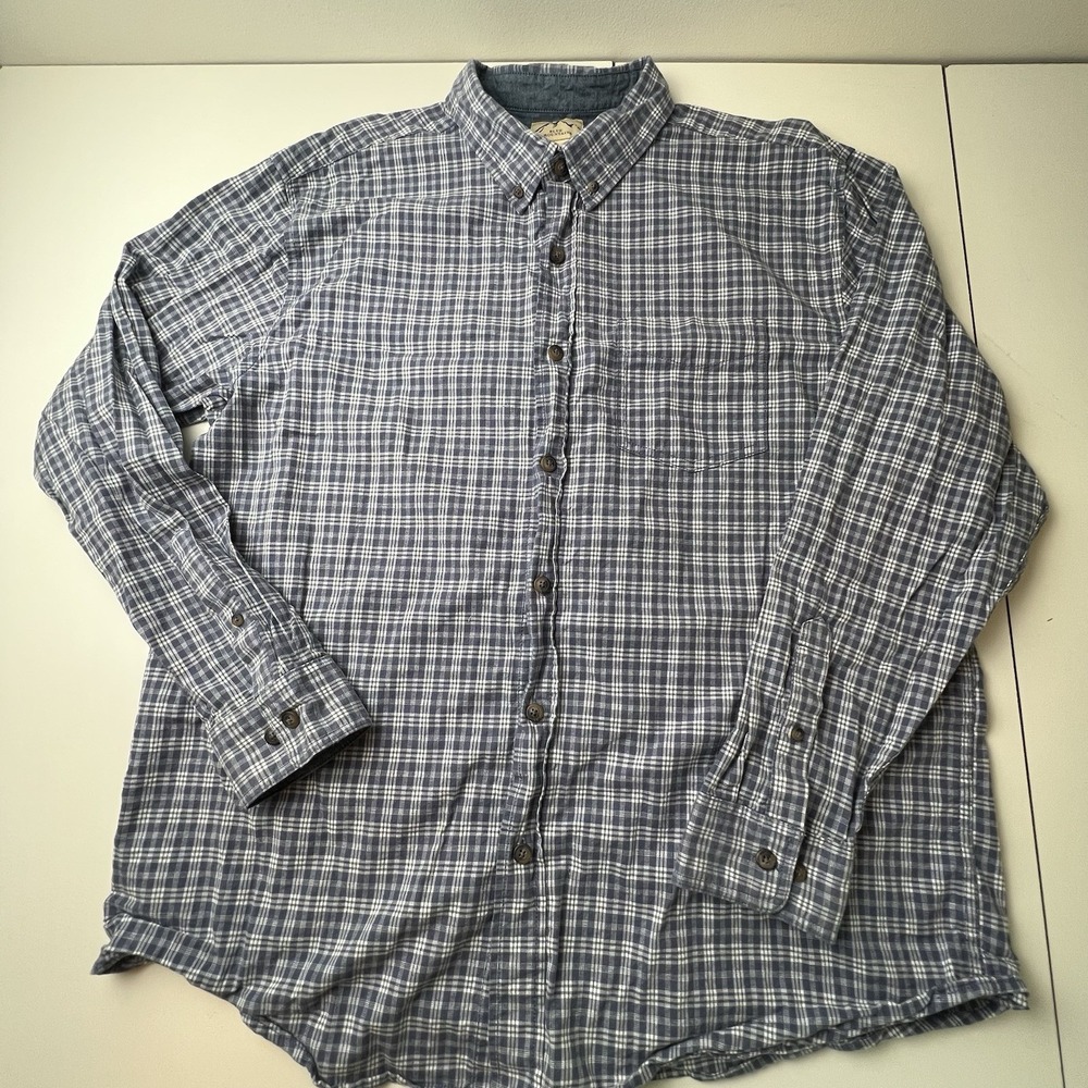 Blue Mountain Plaid Shirt Mens XL Blue 100% Cotton Long Sleeve Button Up